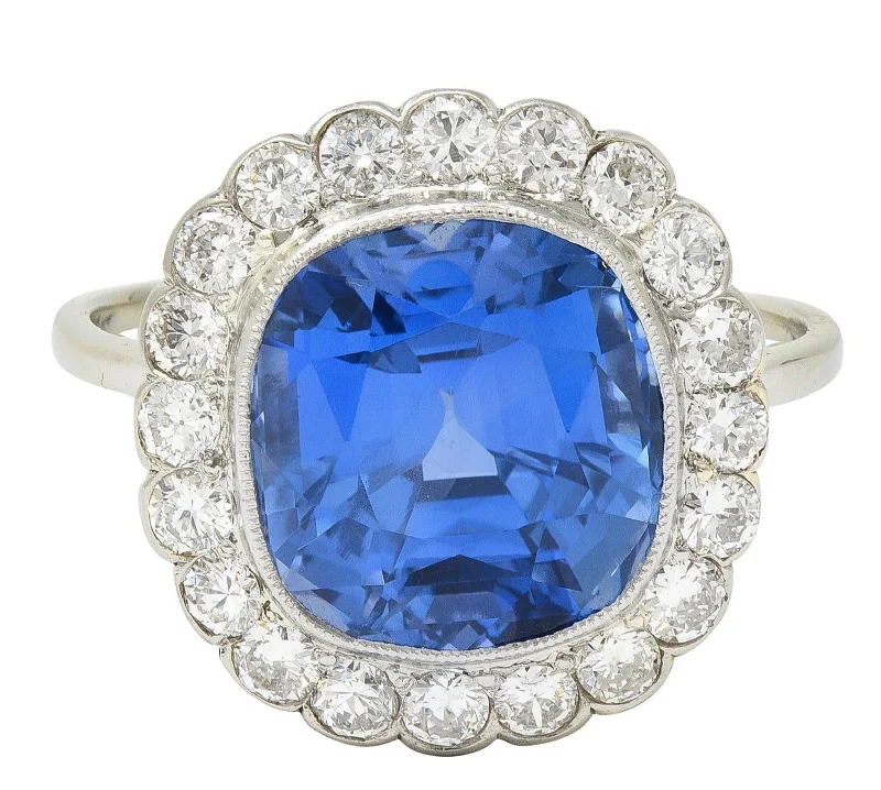 Luxury Sapphire Engagement Ring-Art Deco 9.87 CTW No Heat Ceylon Sapphire Diamond Platinum Vintage Halo Ring AGL