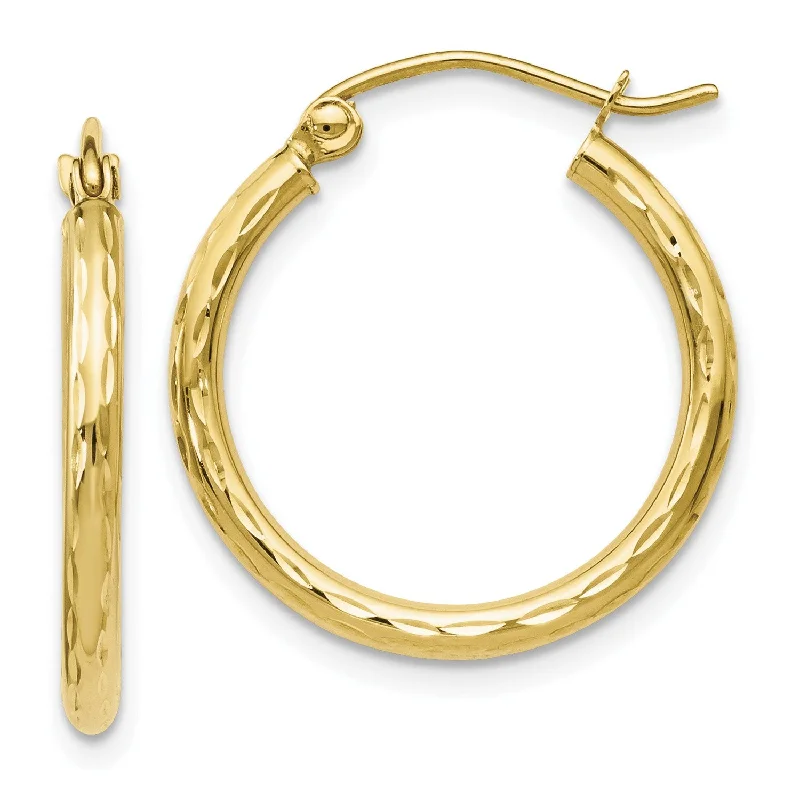 Lightweight Hoop Earrings-10KT Yellow Gold 20X35MM Diamond-cut Hinged Hoop Earrings