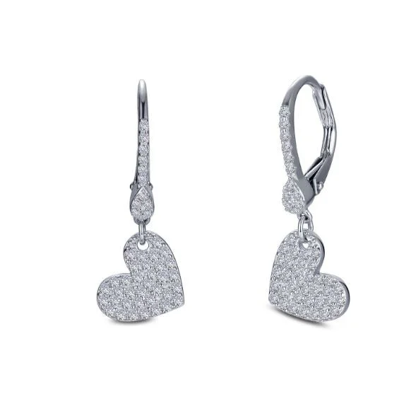 Wedding Earrings with Crystals-Leverback Heart Drop Earrings