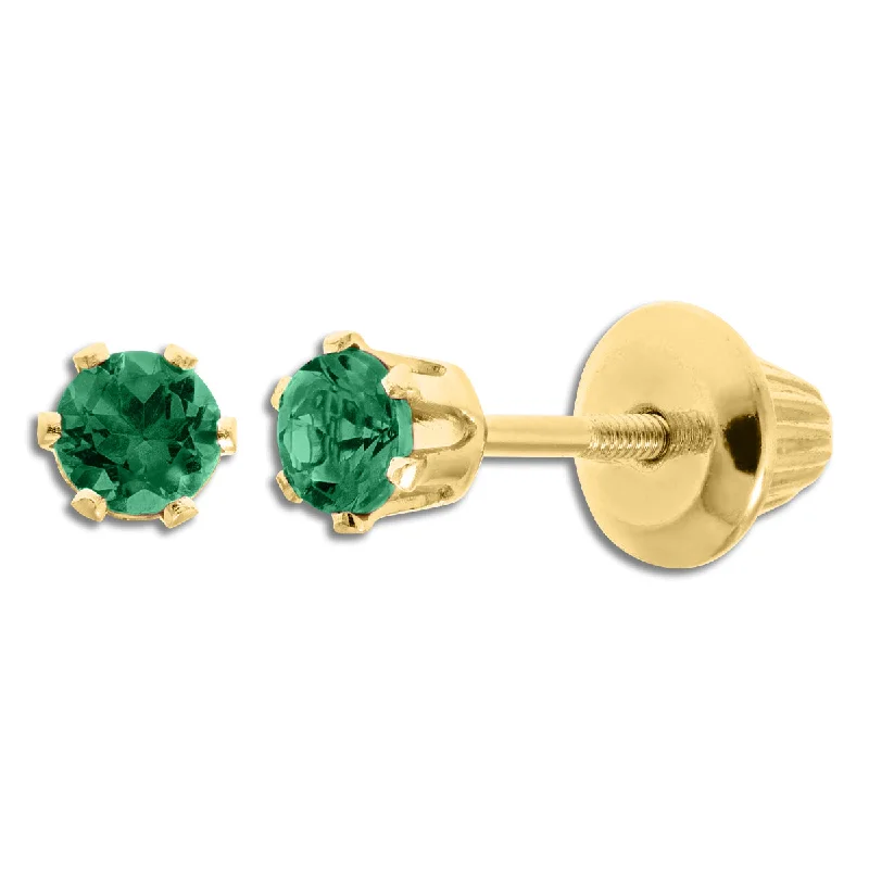 Vintage Dangle Earrings-Kiddie Kraft 14KT Yellow Gold Round Emerald Childrens Birthstone Stud Earrings