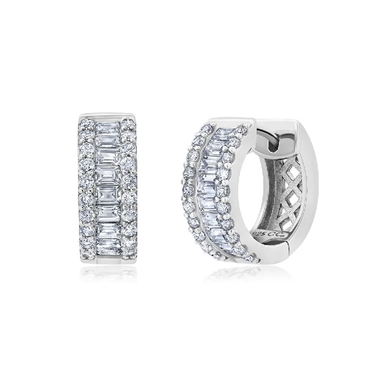 Elegant Gemstone Stud Earrings-Crislu Platinum Plated Sterling Silver and Cubic Zirconia Huggie Earrings