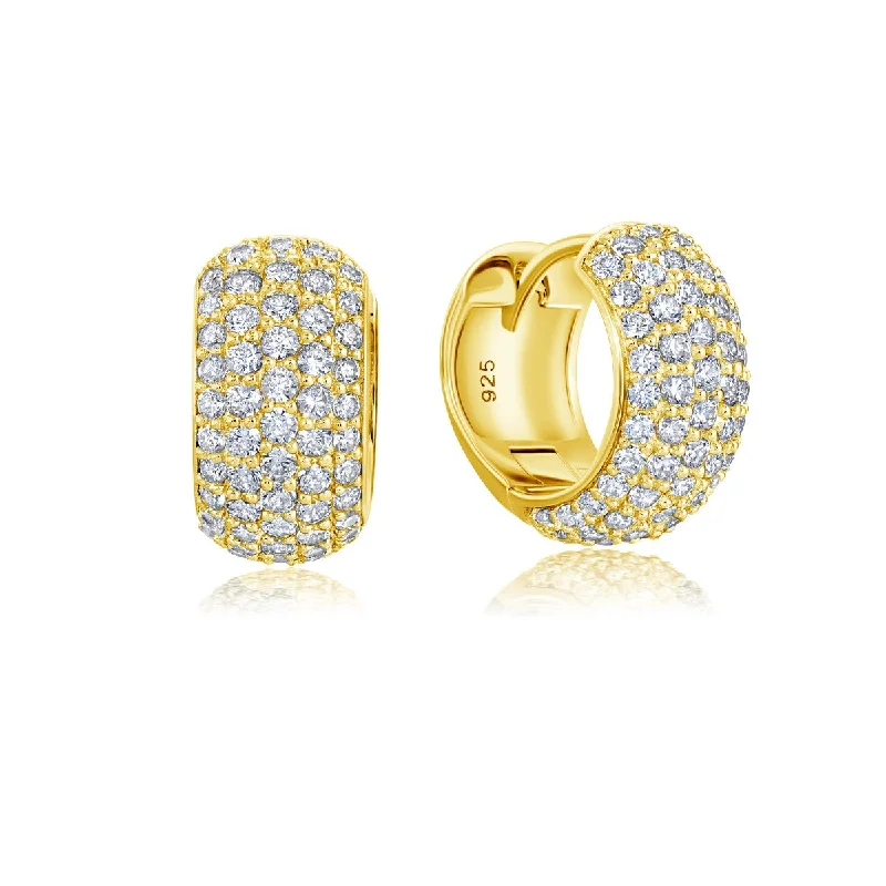 Colorful Earrings for Teens-Crislu 18KT Yellow Gold Plated Sterling Silver Cubic Zirconia Huggie Earrings