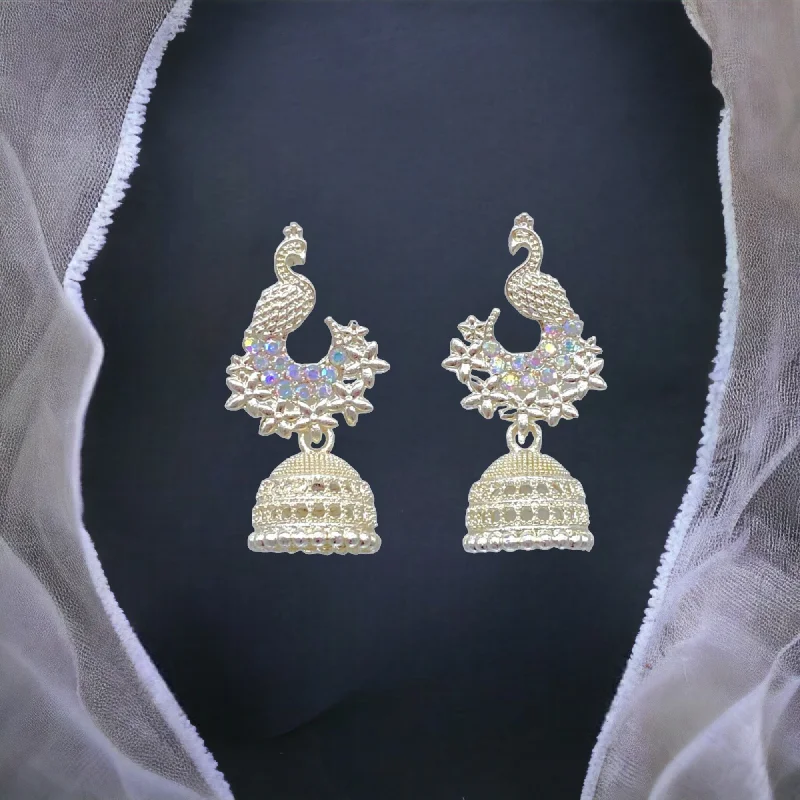 Sparkling Drop Earrings-Peacock White Gold Zumkhi Earrings