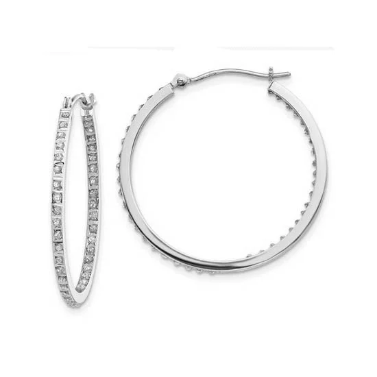 Antique Style Earrings-Diamond Fascination 14KT White Gold 33MM Diamond Accent Hoop Earrings