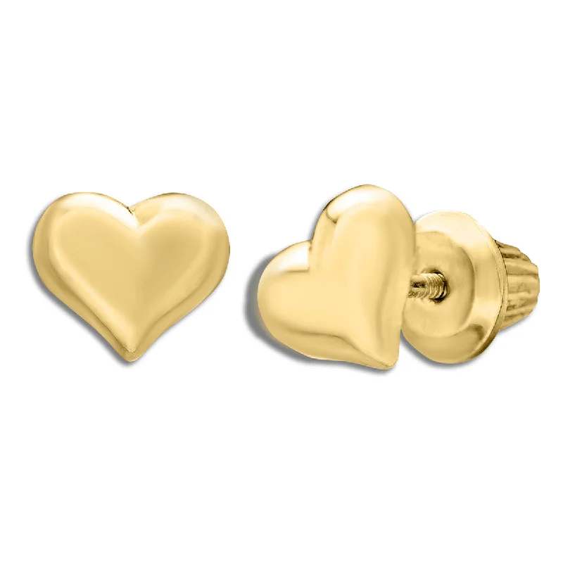 Vintage Wedding Earrings-Kiddie Kraft 14KT Yellow Gold Childrens Heart Stud Earrings