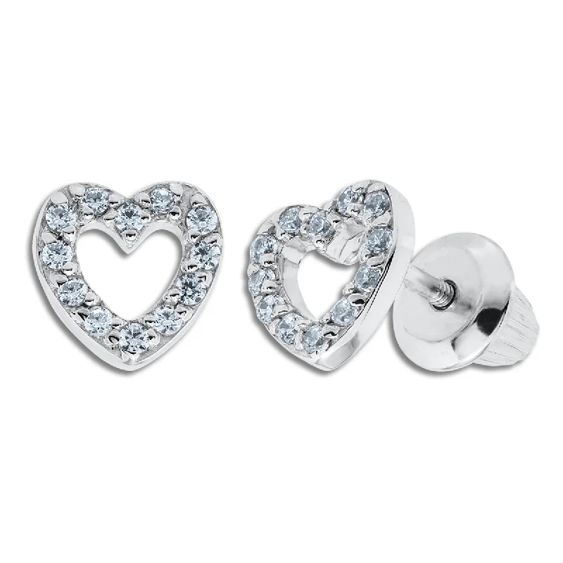 Classic Round Earrings-Kiddie Kraft Sterling Silver Childrens Heart Stud Earrings