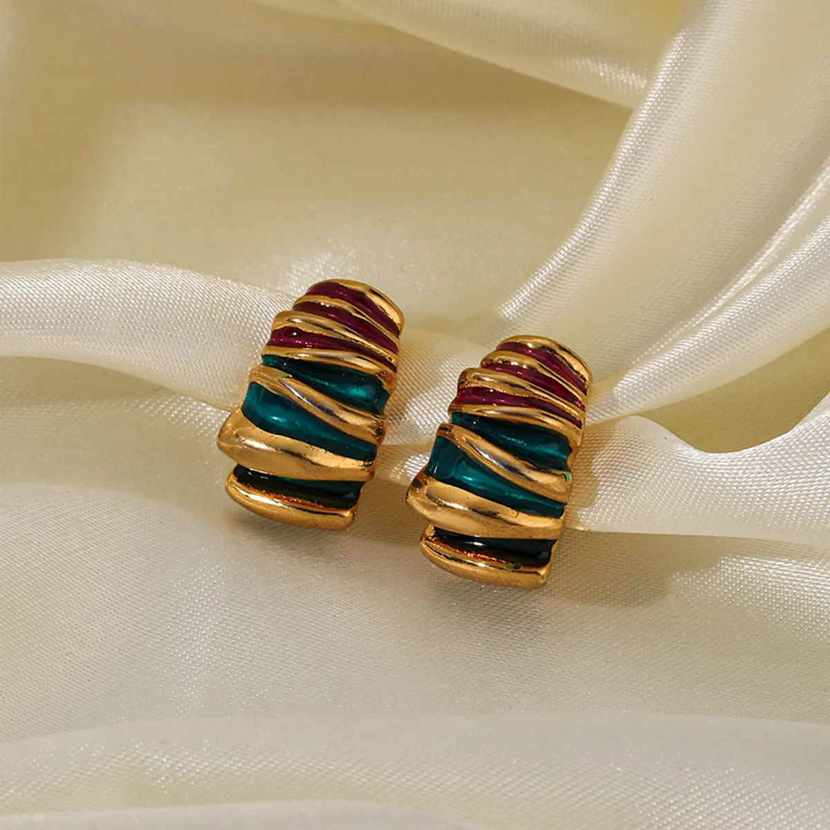 Gorgeous Diamond Earrings-1 Pair Ethnic Style Color Block Painted Enamel Plating Copper 18k Gold Plated Ear Studs