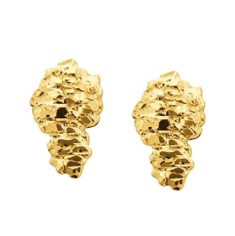 High-Quality Diamond Earrings-10KT Yellow Gold 17X10MM Stud Nugget Earrings