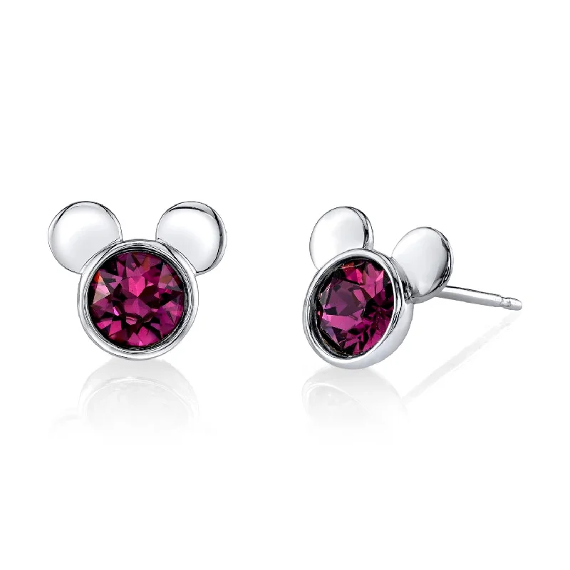 Sparkling Hoop Earrings-Disney Sterling Silver Round Crystal Birthstone Mickey Mouse Stud Earrings