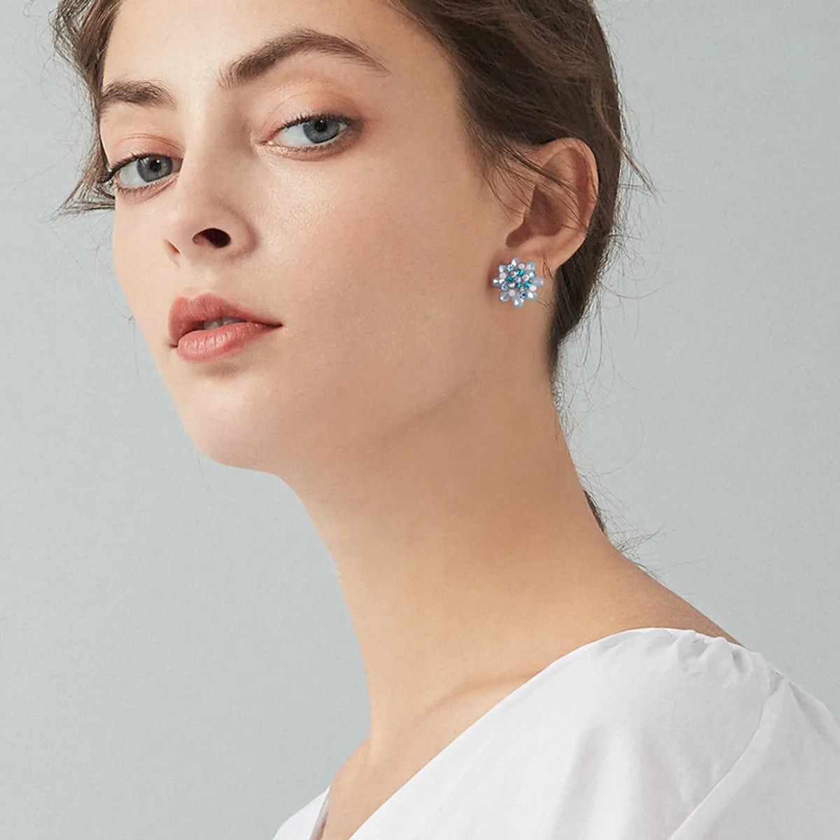 Elegant Gemstone Stud Earrings-1 Pair Elegant Simple Style Flower Three-dimensional Copper Zircon Ear Studs