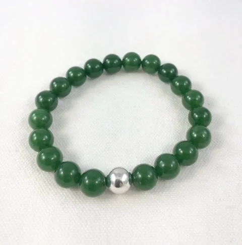 Custom Gold Cuff Bracelet-Men's Bracelet, Green Jade with Sterling Silver Bead