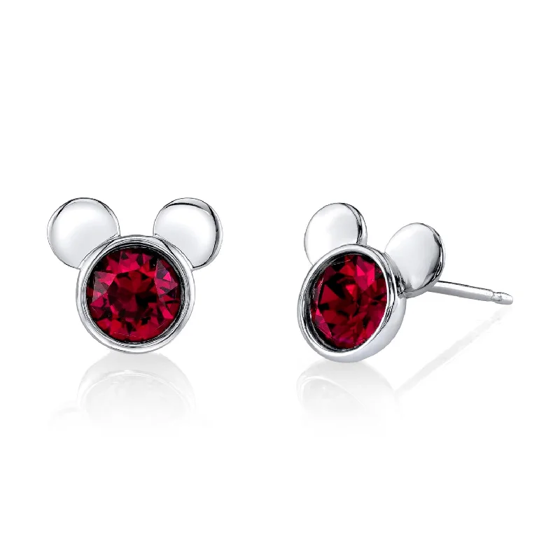 Cute Stud Earrings for Teenagers-Disney Sterling Silver Round Crystal Birthstone Mickey Mouse Stud Earrings