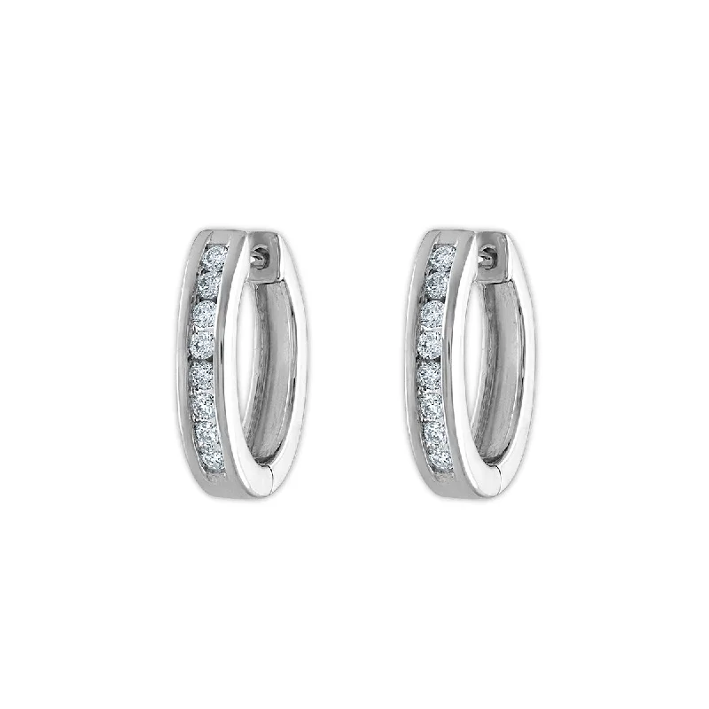 Unique Wedding Earrings-EcoLove 1/4 CTW Lab Grown Diamond Hoop Earrings in Rhodium Plated Sterling Silver