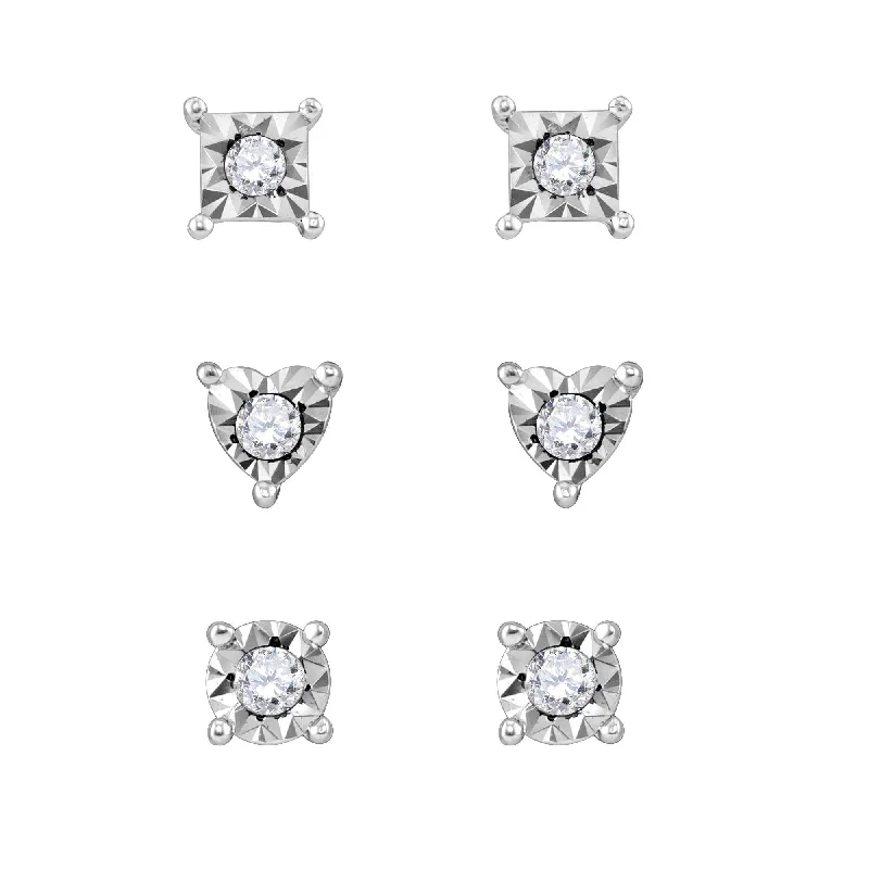 Luxury Drop Earrings for Weddings-1/4 CTW Diamond 3-Pair Stud Earrings in Sterling Silver