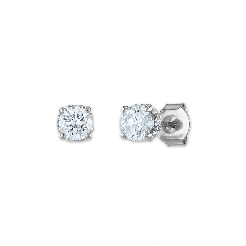 Custom Birthstone Earrings-EcoLove 1 CTW Lab Grown Diamond Solitaire Stud Earrings in 14KT White Gold