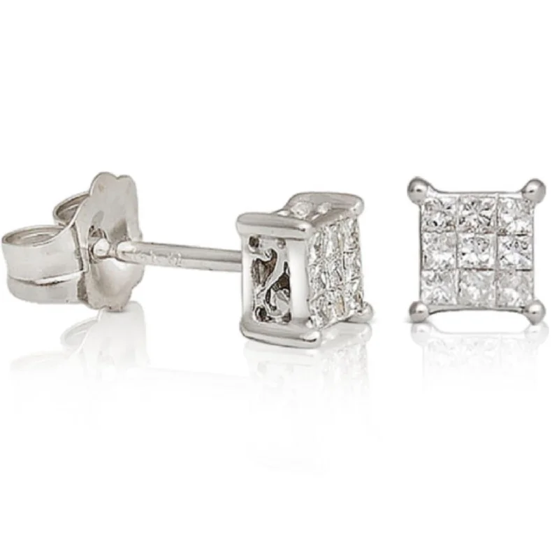 Fashionable Drop Earrings-1/10 CTW Diamond Cluster Stud Earrings in 14KT White Gold