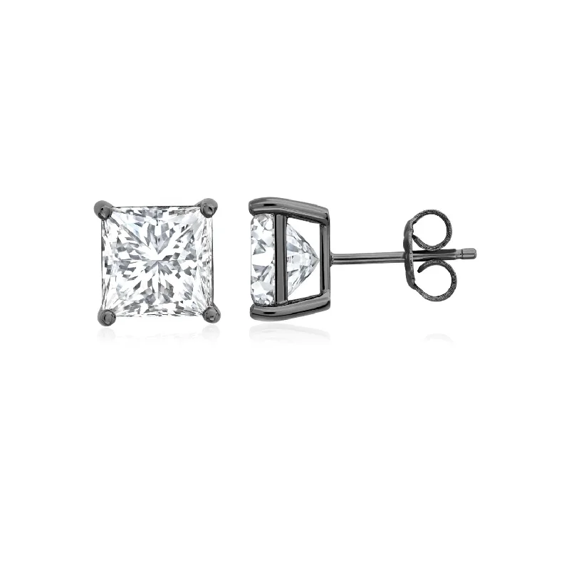 Diamond Hoop Earrings-Crislu Black Rhodium Sterling Silver Princess Cut Cubic Zirconia Stud Earrings