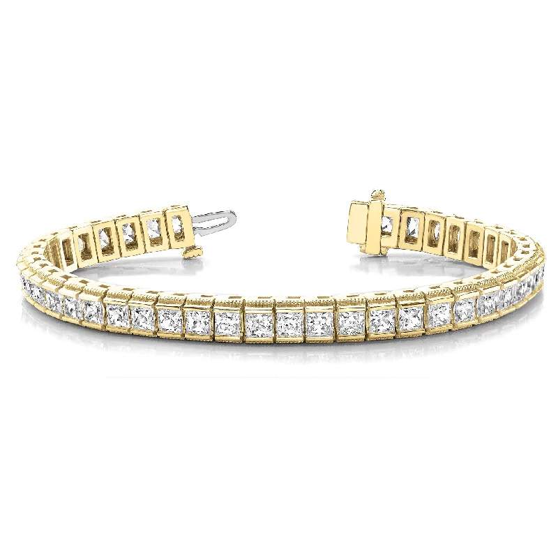 Dainty Diamond Bracelet for Women-Channel Set 13.0 ctw Princess Cut Diamond Tennis Bracelet Milgrain Edges