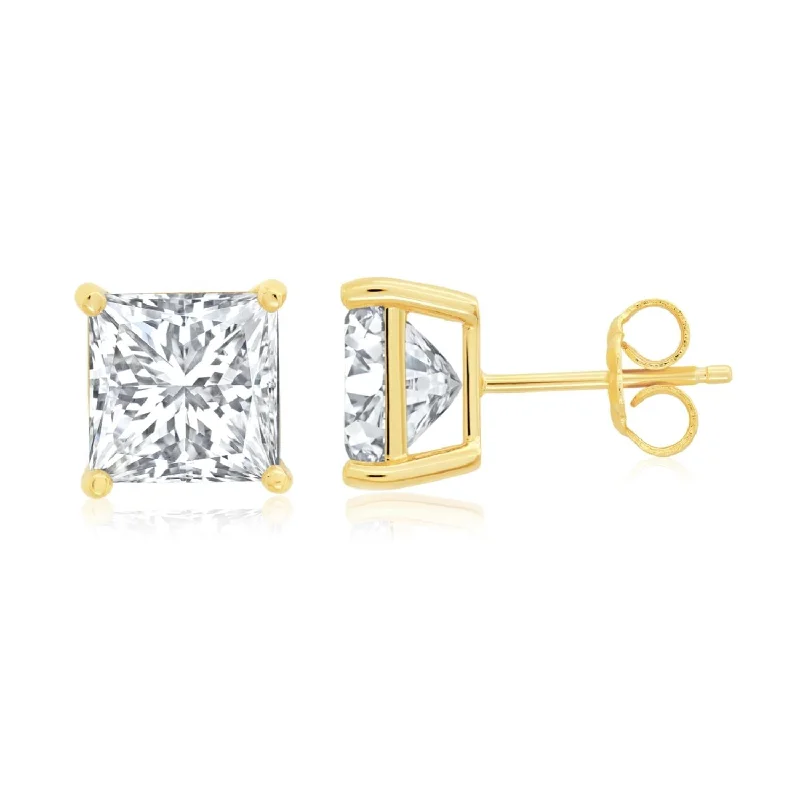 Bridal Earrings with Pearls-Crislu 18KT Yellow Gold Plated Sterling Silver Princess Cut Cubic Zirconia Stud Earrings