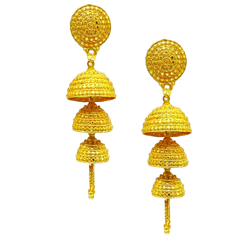 Modern Stud Earrings-Gold Triple Layered Zumkhi Earrings