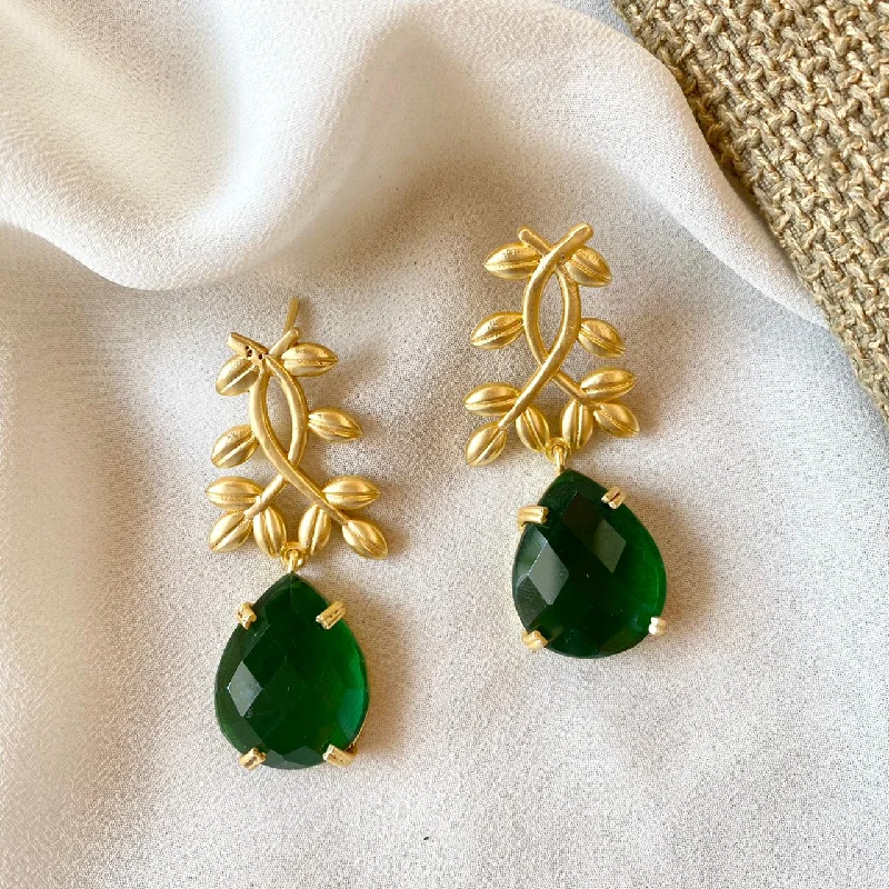 Statement Earrings for Evening-Premium Stone Leaf Claw Earrings