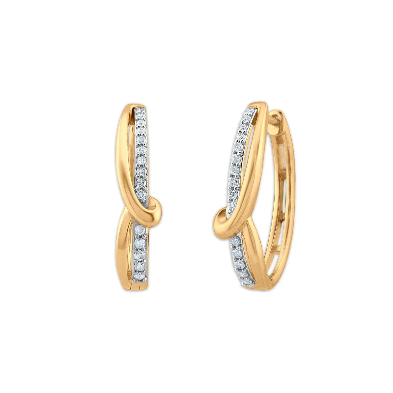 Modern Bridal Earrings-1/4 CTW Diamond Hoop Earrings in 10KT Yellow Gold