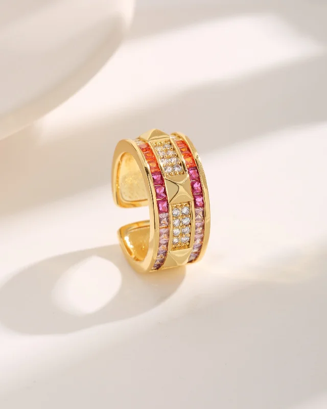 Antique Wedding Ring Set-Elegant Luxurious Modern Style Square Copper Plating Inlay Zircon 18k Gold Plated Open Rings