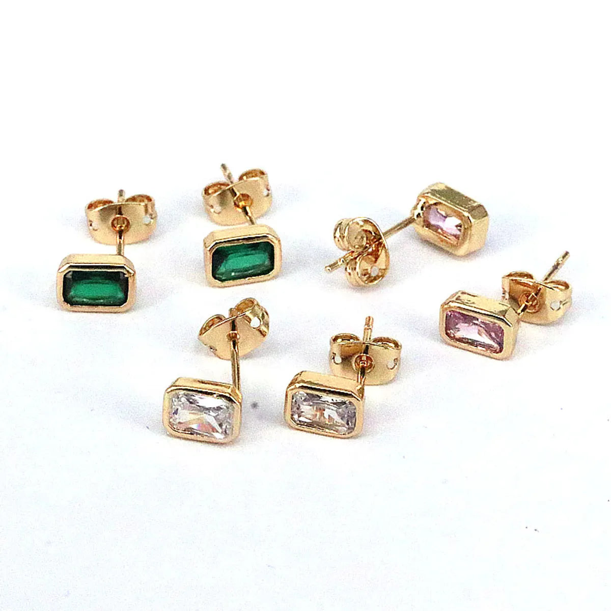 Retro Earrings for Women-1 Pair Fashion Square Copper Plating Inlay Zircon Ear Studs