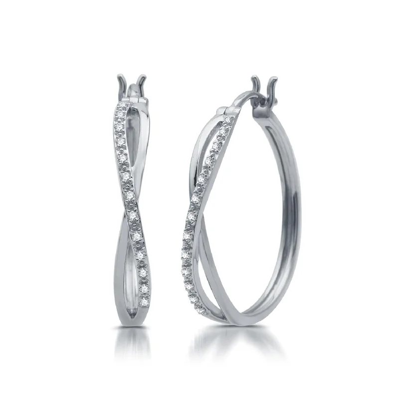 Gold Earrings with Crystals-1/10 CTW Diamond Infinity Hoop Earrings in Rhodium Plated Sterling Silver