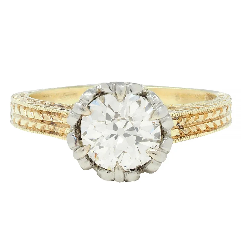 Fashionable Engagement Ring-Art Deco 0.88 CTW Diamond Two-Tone 14 Karat Gold Vintage Engagement Ring