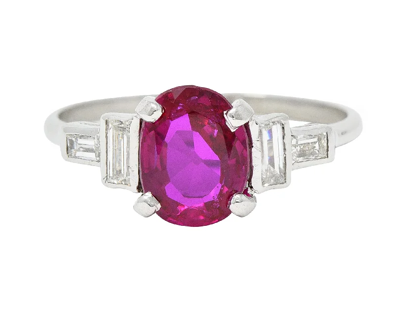 Fashionable Engagement Ring-Mid-Century 2.08 CTW No Heat Burma Ruby Diamond Platinum Vintage Ring GCS