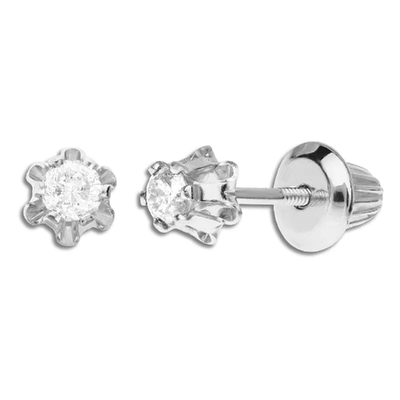 Chic Dangle Earrings-Kiddie Kraft 14KT White Gold 1/7 CTW Round Diamond Childrens Stud Earrings