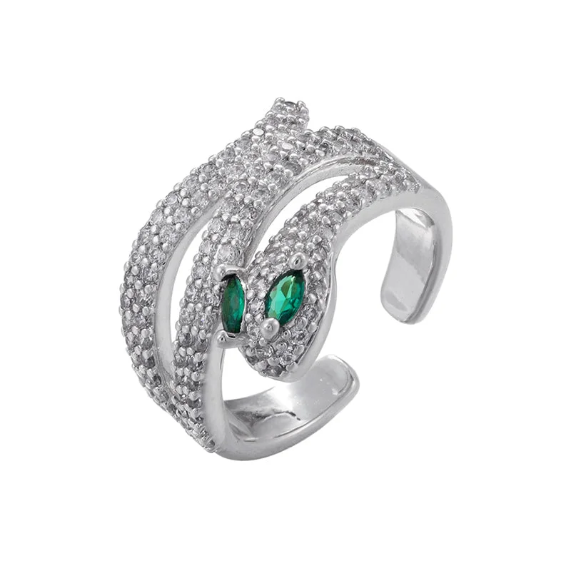 Vj525 White Gold Color Green Eye Snake-Shaped