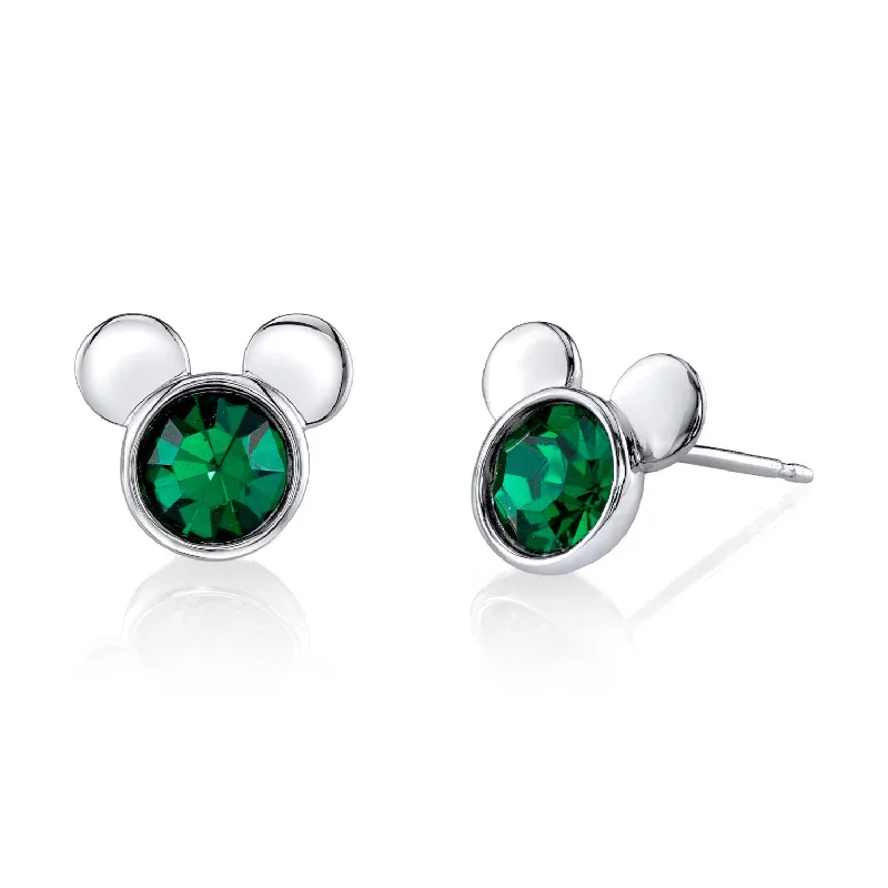 Silver Statement Earrings-Disney Sterling Silver Round Crystal Birthstone Mickey Mouse Stud Earrings