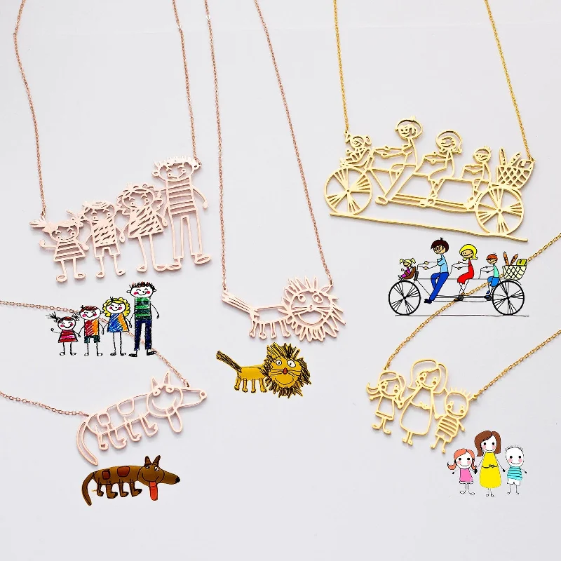 High-Quality Silver Necklace-Kids Drawing Necklace