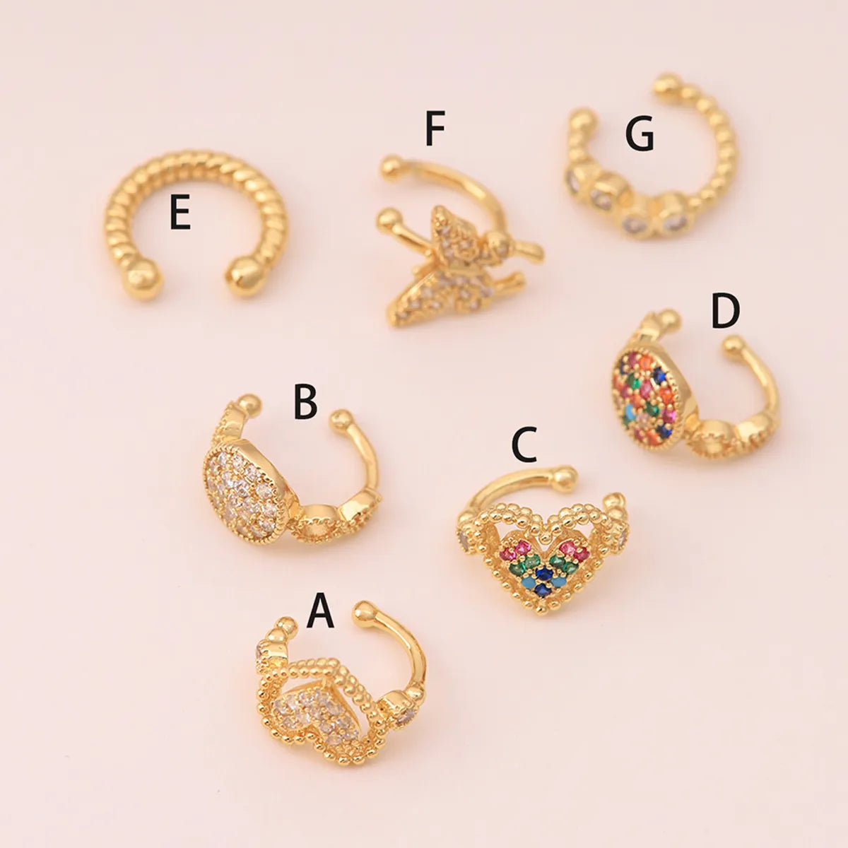 Gold Ring with Garnet-1 Piece Ig Style Simple Style Round Heart Shape Butterfly Plating Inlay Copper Zircon 18k Gold Plated Ear Cuffs