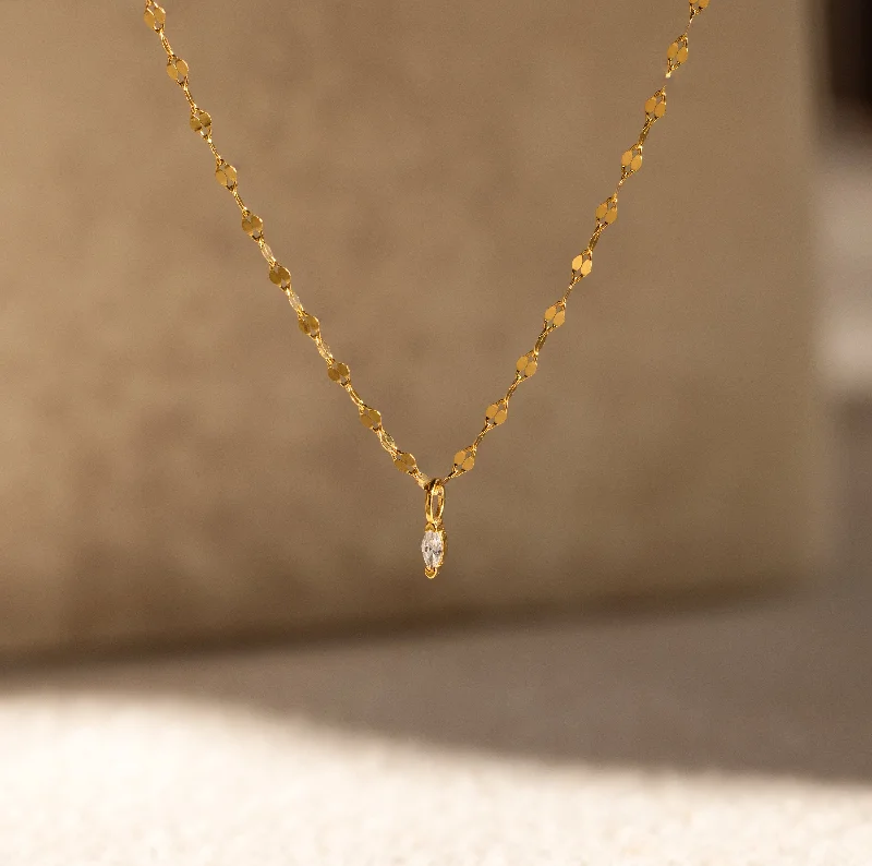 Simple Gold Necklace with Gemstone-Dainty Marquise Pendant Necklace