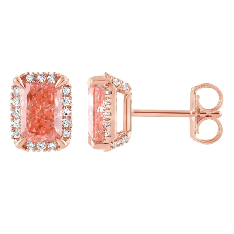 Vintage Earrings for Women-Signature EcoLove 2-1/4 CTW Fancy Pink Lab Grown Diamond Earrings in 14KT Rose Gold