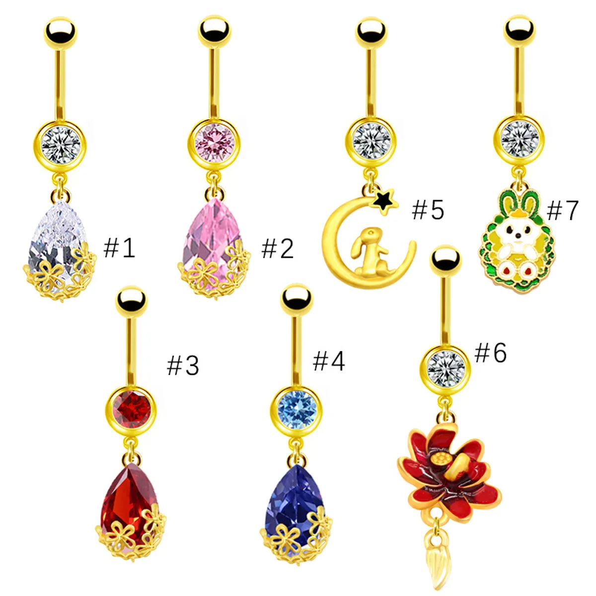 Fashionable Engagement Ring Set-1 Piece Belly Rings Sweet Pastoral Water Droplets Rose Flower Stainless Steel Alloy Inlay Acrylic Rhinestones White Gold Plated Gold Plated