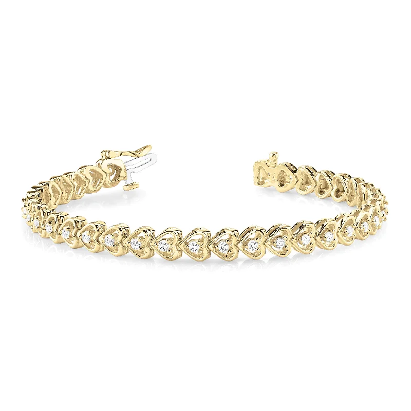 Custom Gold Bracelet for Men-1.25 ctw Round Diamond Hearth Shaped Tennis Bracelet