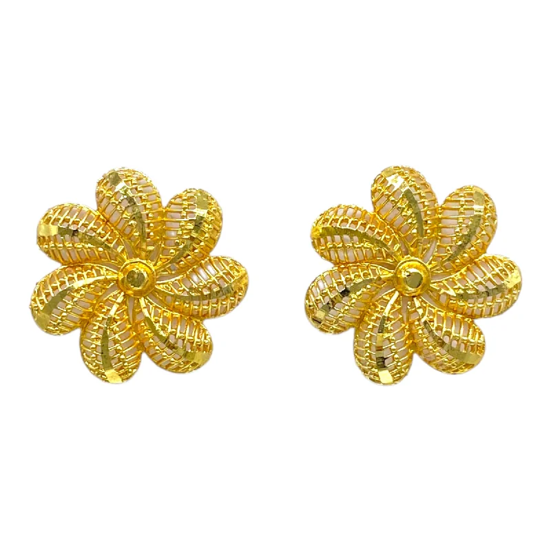 Bridal Earrings with Diamonds-Gold Floral Studded Design Earrings