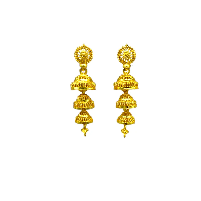 Wedding Jewelry Earrings-Small Three step design Zumkhi Gold Earrings