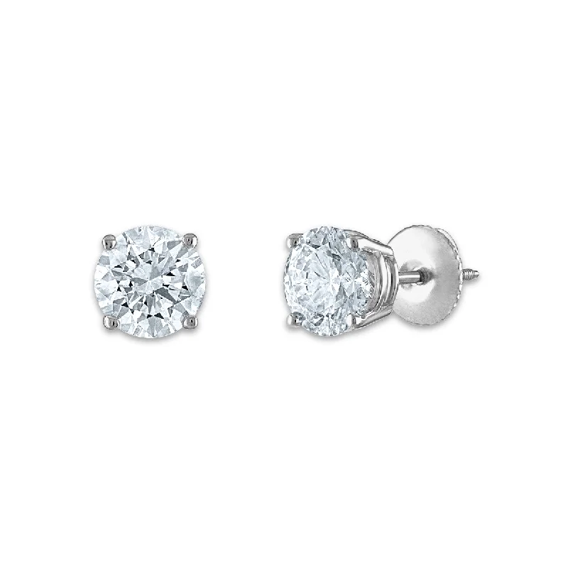 Elegant Wedding Earrings-Signature Certificate EcoLove 1-1/2 CTW Round Lab Grown Diamond Solitaire Stud Earrings in 14KT White Gold