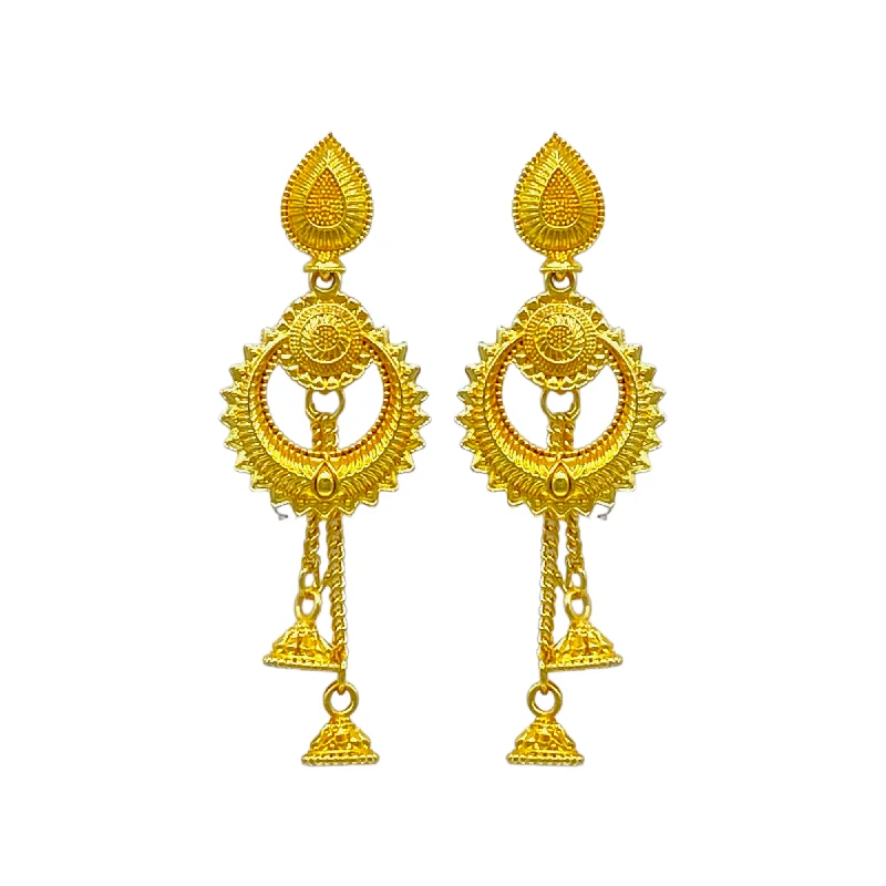 Beautiful Drop Earrings-Gold Chandbali Earrings with Stylish Dangling chain with Zumkha