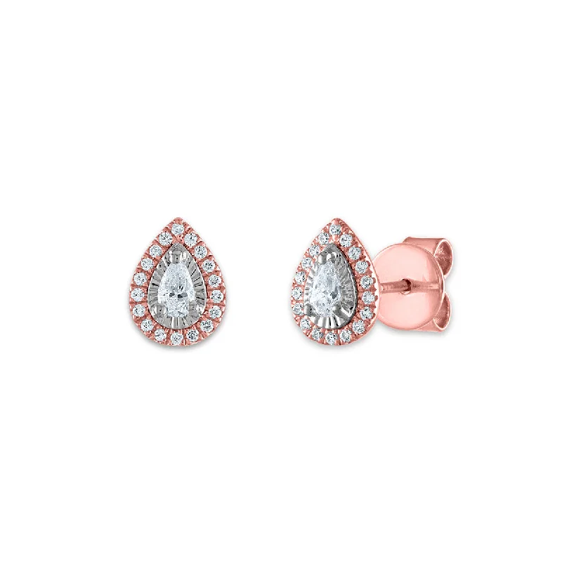 Custom Birthstone Earrings-1/3 CTW Diamond Halo Stud Earrings in 10KT Rose Gold