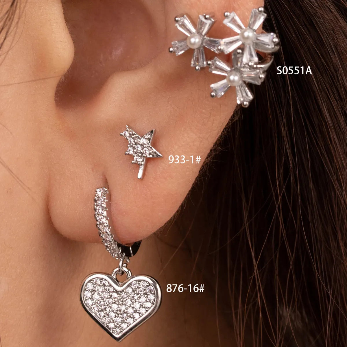 Luxury Bridal Earrings-1 Piece Simple Style Star Heart Shape Flower Inlay Stainless Steel Copper Zircon Ear Studs