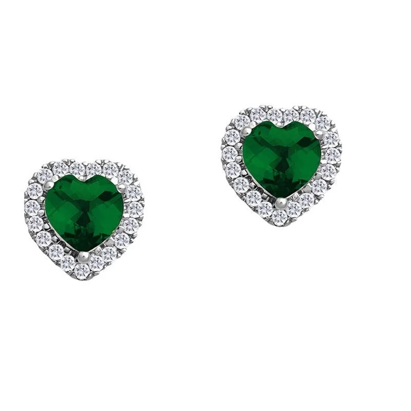 Elegant Stud Earrings-5MM Simulated Emerald and White Sapphire Stud Earrings in 10KT White Gold