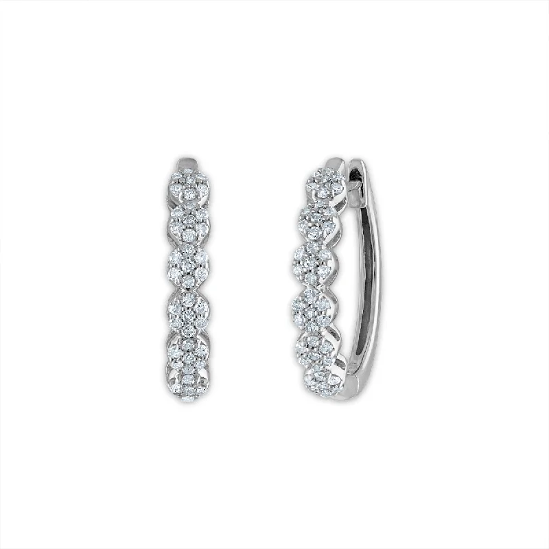 Gold Earrings with Crystals-1/3 CTW Diamond Cluster Hoop Earrings in 10KT White Gold