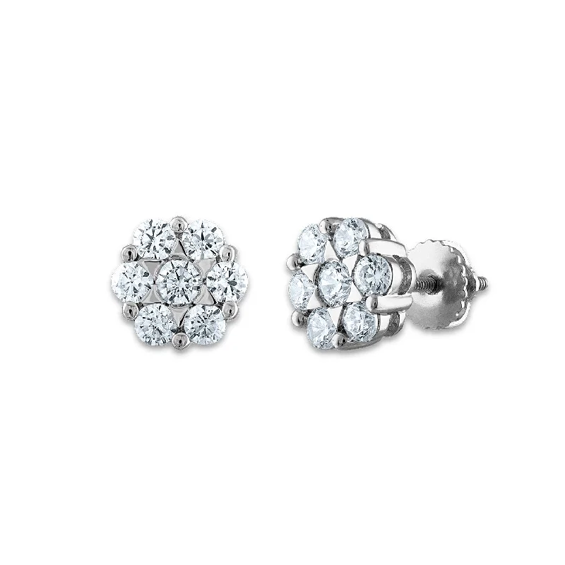 Elegant Earrings for Special Occasions-EcoLove 1 CTW Lab Grown Diamond Cluster Stud Flower Shaped Earrings in 14KT White Gold