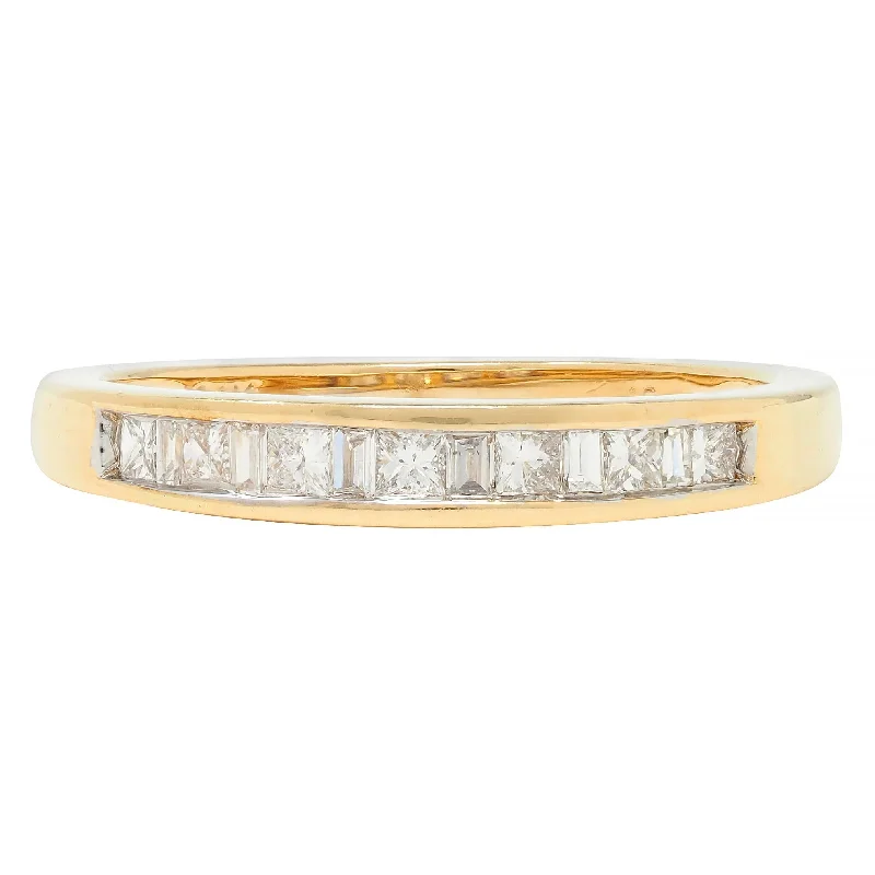 Custom Name Ring-Contemporary 0.44 CTW Princess Cut Diamond 14 Karat Yellow Gold Band Ring